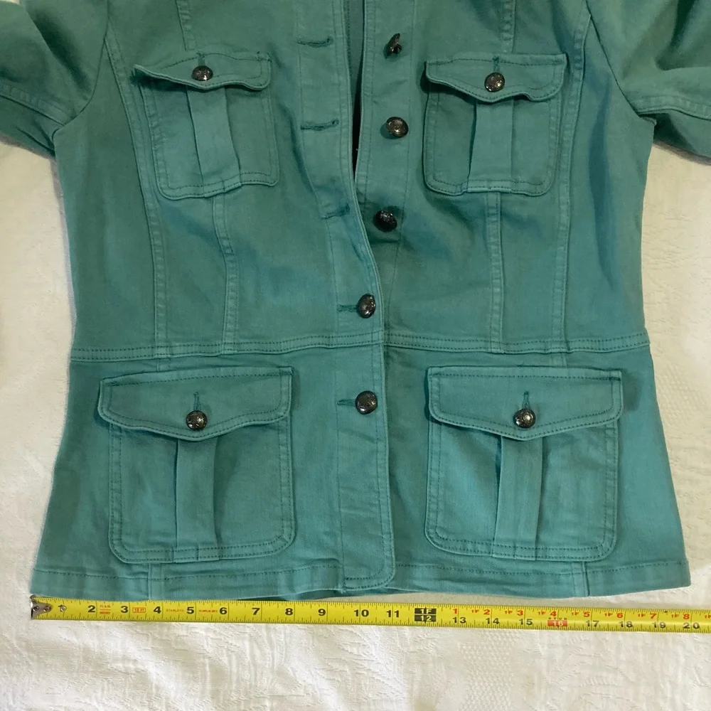SOLD…Talbots Jacket Jean Jacket Teal Denim Military-Inspired Style, Size Small - Picture 8 of 16